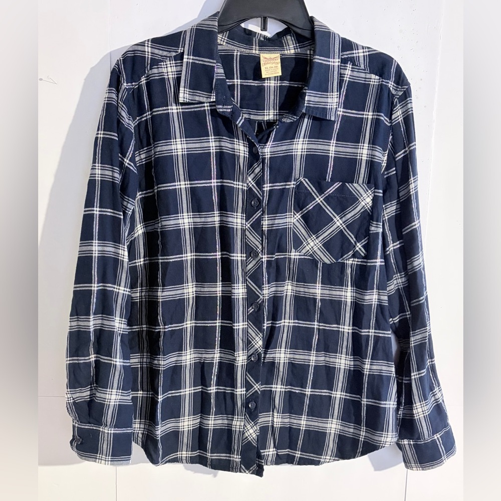 Faded Glory Blue and Cream Plaid Shirt